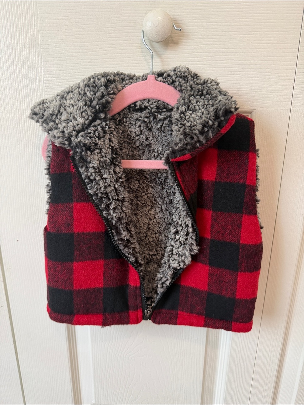 Red & Black Buffalo Plaid Sherpa-Lined Kids Vest